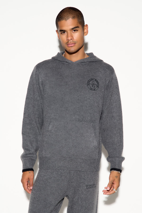 spiritual gangster SG Tahoe Men's Cashmere Wool Hoodie DARK HEATHER GREY