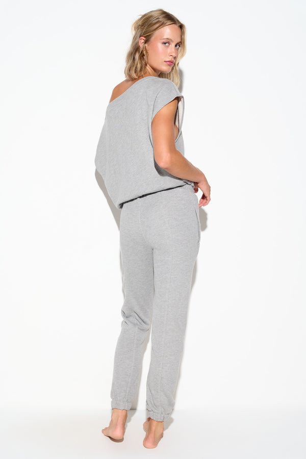 Spiritual Gangster Shelly Off Shoulder Jumpsuit HEATHER GREY