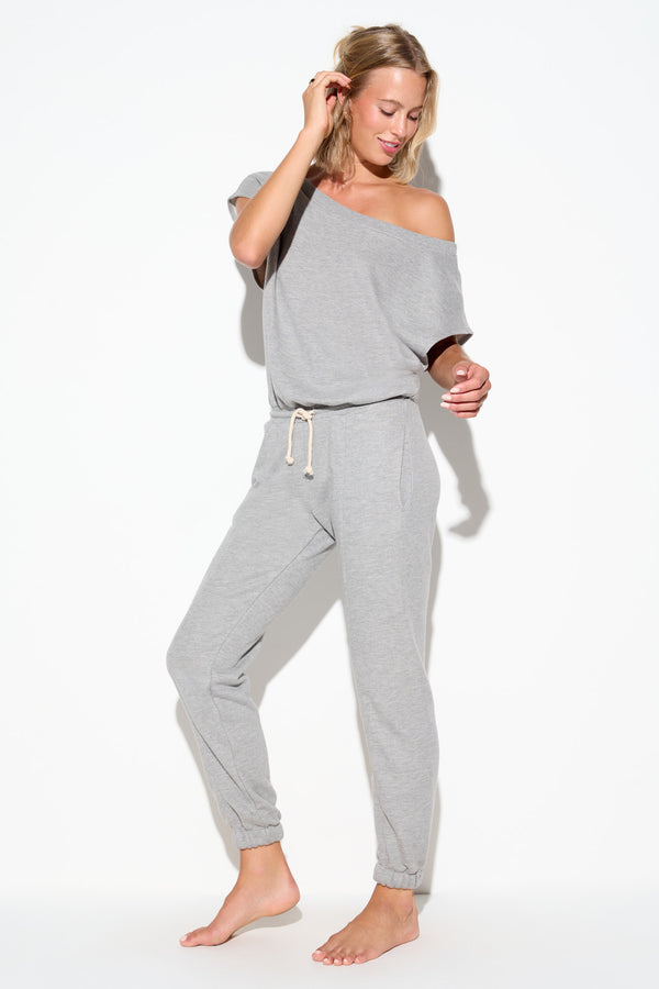 Spiritual Gangster Shelly Off Shoulder Jumpsuit HEATHER GREY