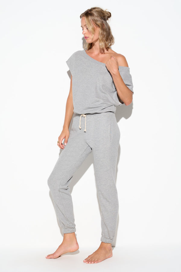 Spiritual Gangster Shelly Off Shoulder Jumpsuit HEATHER GREY