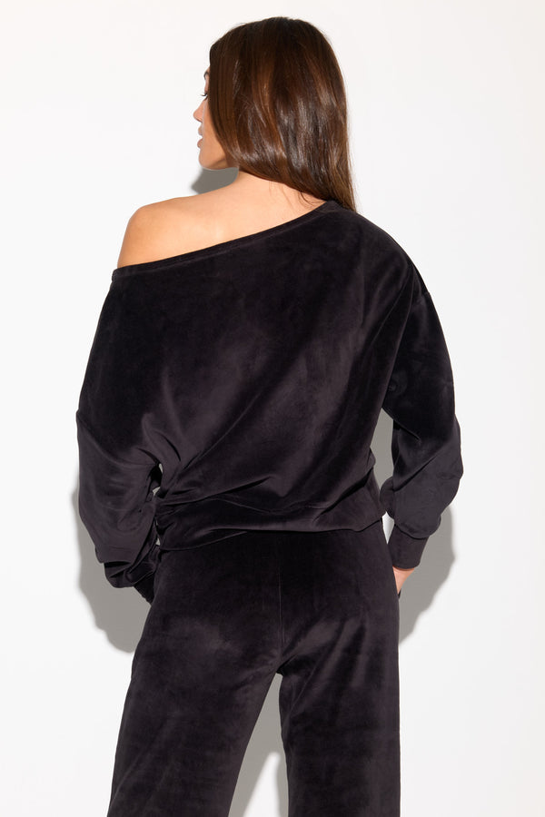 Spiritual Gangster Velour Ava Sweatshirt BLACK