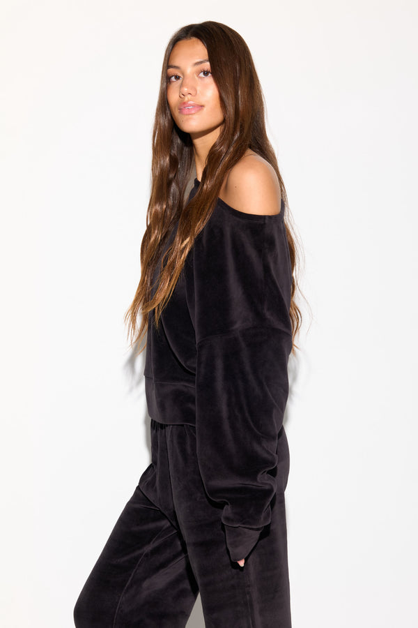 Spiritual Gangster Velour Ava Sweatshirt BLACK