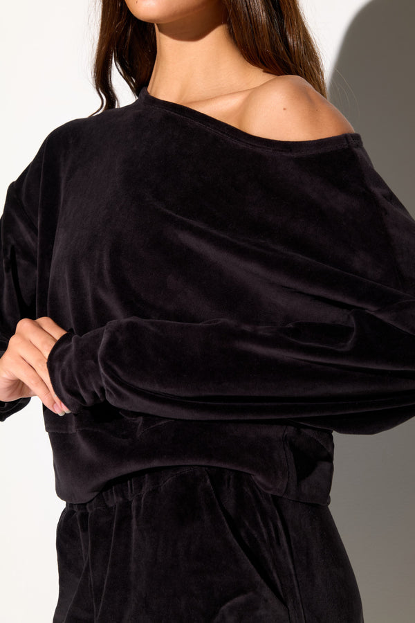 Spiritual Gangster Velour Ava Sweatshirt BLACK
