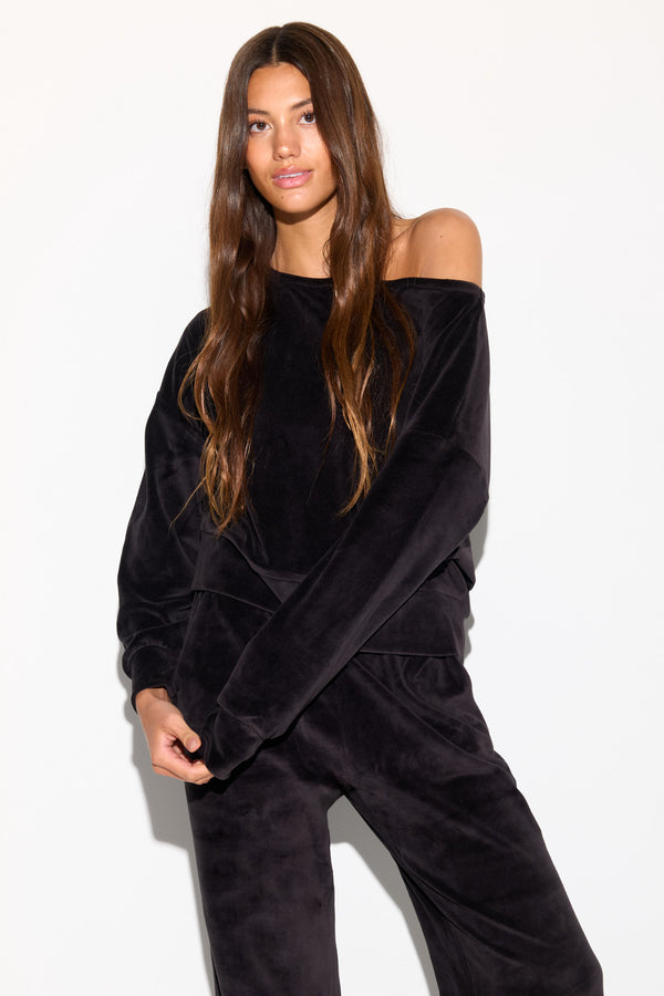 spiritual gangster Velour Ava Sweatshirt BLACK