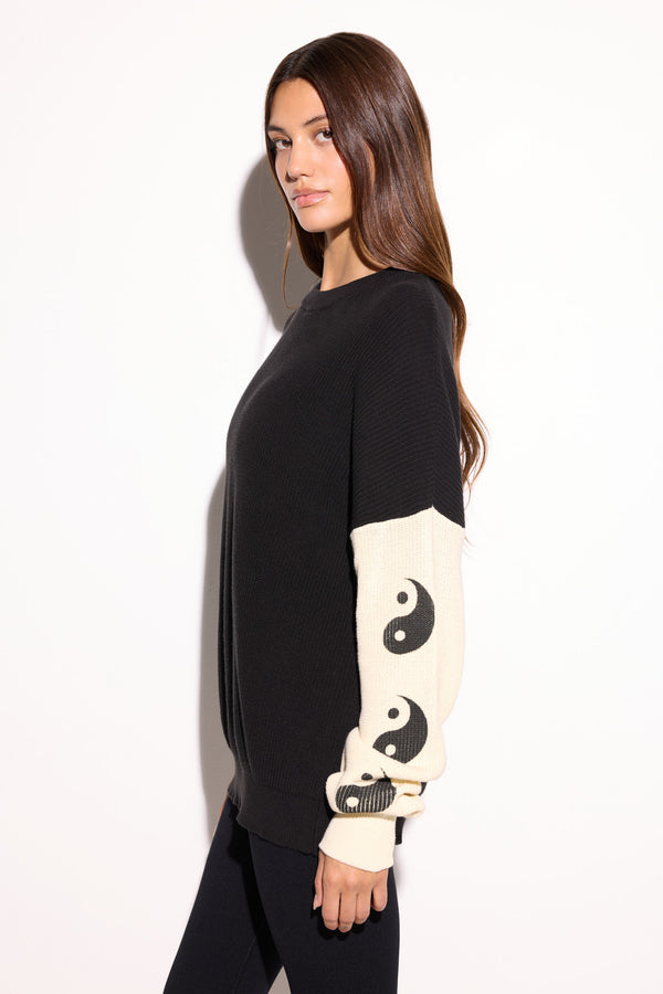 Spiritual Gangster Yin Yang Stack Lyric Sweater BLACK MULTI