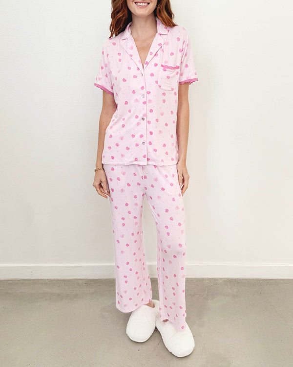 Splendid Cherry Heart Notch Collar And Crop Pant Sleep Set