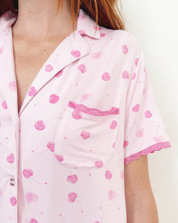 Splendid Cherry Heart Notch Collar And Crop Pant Sleep Set