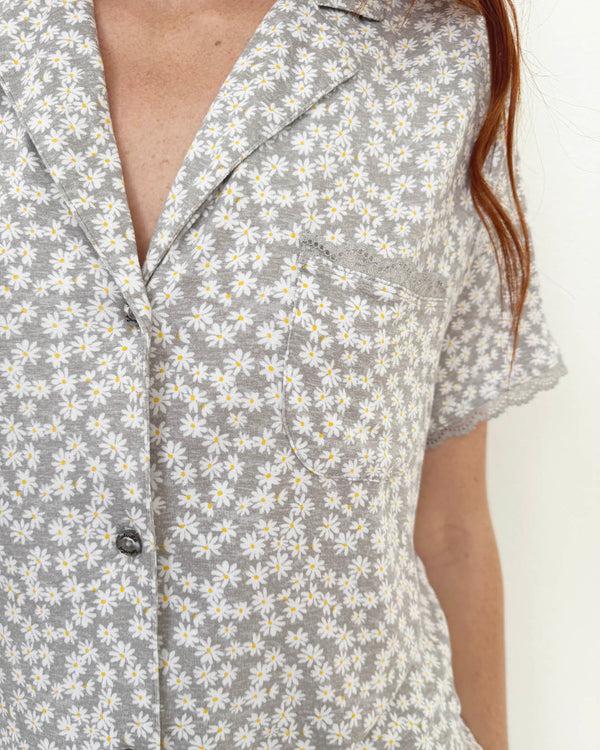 Splendid Daisy Pop Notch Collar And Crop Pant Sleep Set