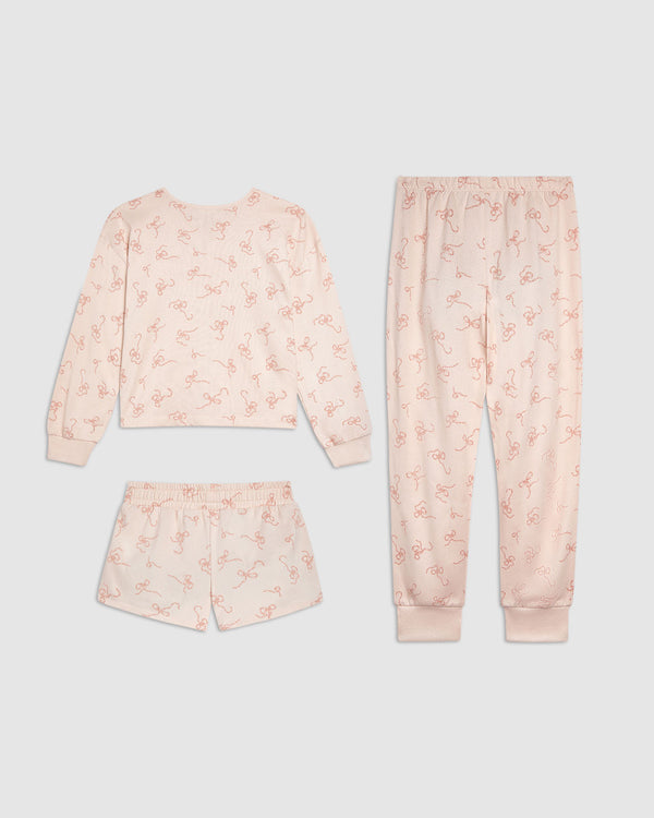 splendid Girls Cafe Creme Bows 3-Piece Brushed Jersey PJ Set