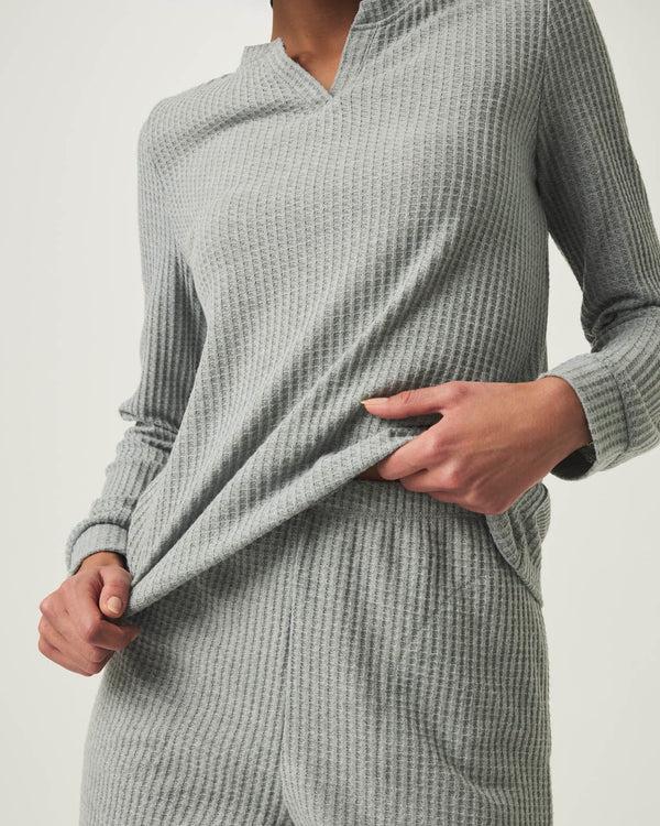 Splendid Heather Grey Split Crewneck Waffle Knit Sleep Set