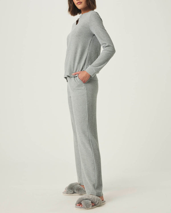 Splendid Heather Grey Split Crewneck Waffle Knit Sleep Set