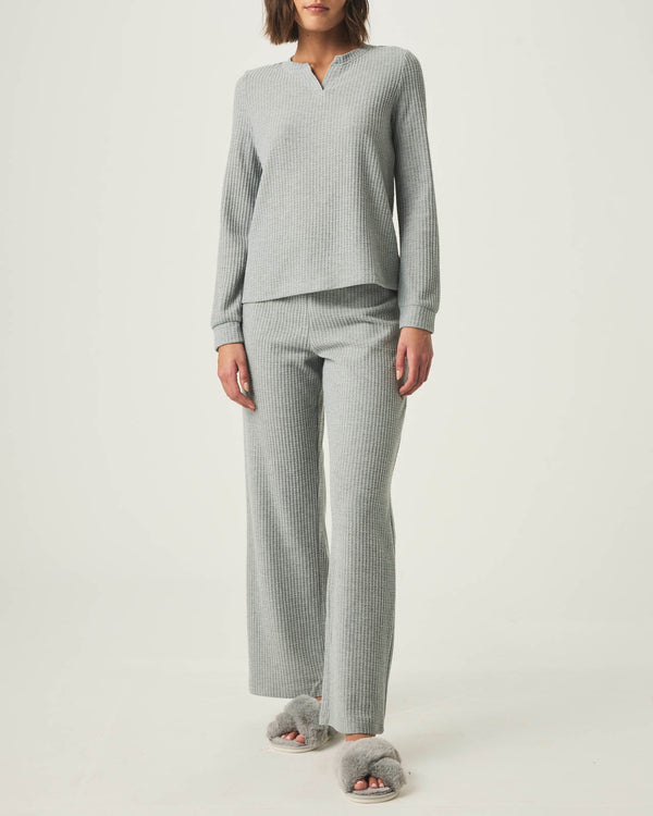 splendid Heather Grey Split Crewneck Waffle Knit Sleep Set