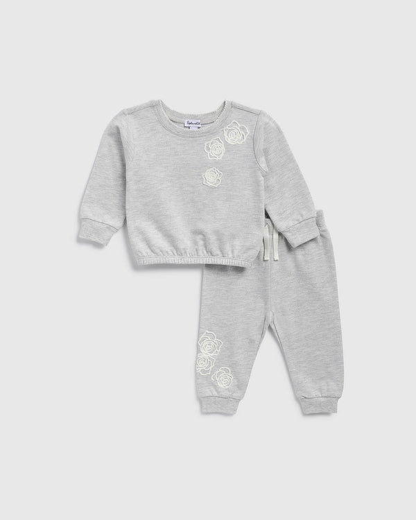 splendid Infant Girl Rose Embroidered Sweatshirt Set