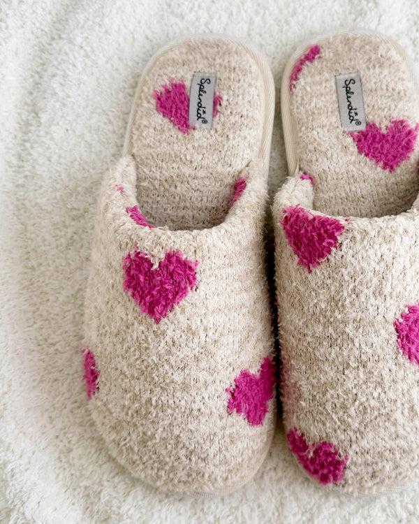 Splendid Oat Heather Pink Hearts Cozy Slipper Slide