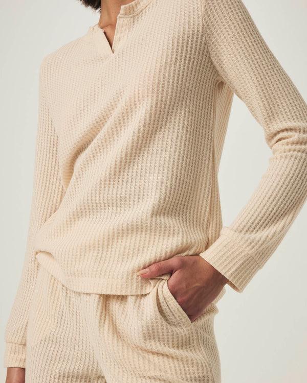 Splendid Pink Tint Split Crewneck Waffle Knit Sleep Set