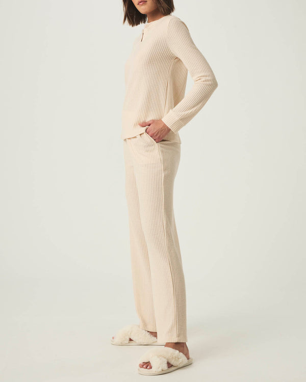 Splendid Pink Tint Split Crewneck Waffle Knit Sleep Set