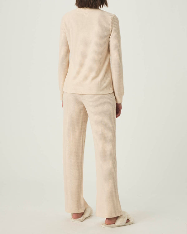 Splendid Pink Tint Split Crewneck Waffle Knit Sleep Set