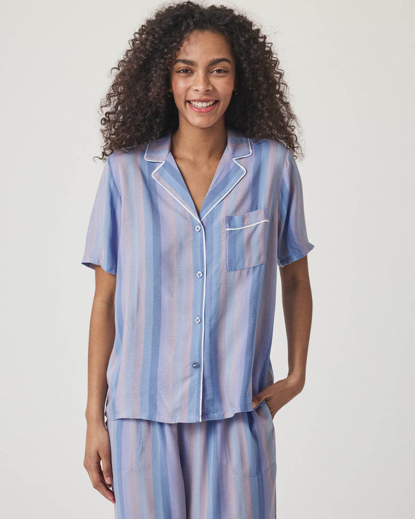 Splendid Slate Stripe Notch Collar And Crop Pant Sleep Set