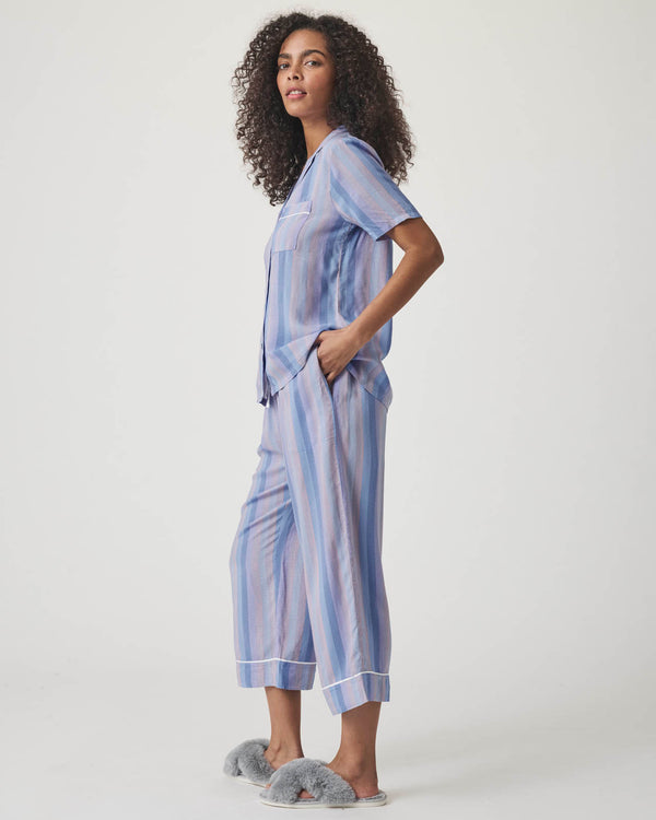 Splendid Slate Stripe Notch Collar And Crop Pant Sleep Set