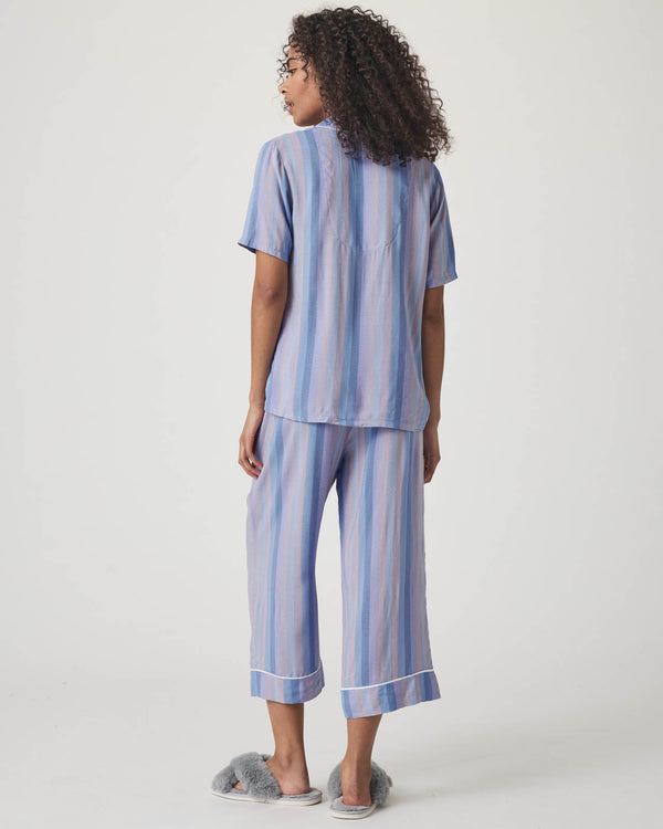 Splendid Slate Stripe Notch Collar And Crop Pant Sleep Set