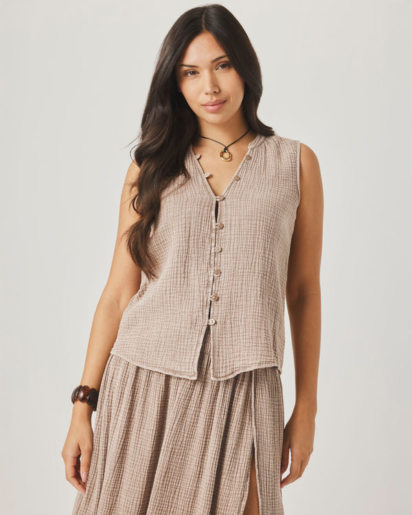 Splendid Ava Gauze Button Tank