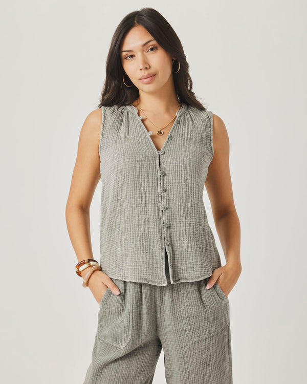 splendid Ava Gauze Button Tank