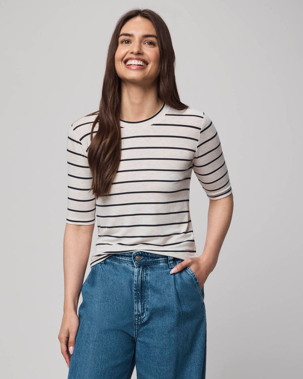splendid Bamboo Blend Stripe Quarter Sleeve Tee