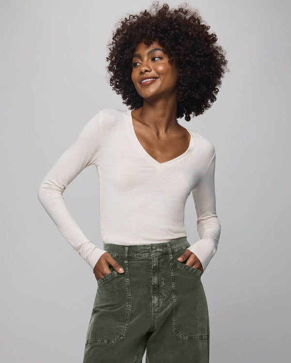 Splendid Bamboo Jersey Long Sleeve V Neck Tee