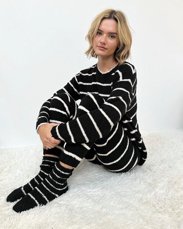 Splendid Black Oat Stripe Bia Fuzzy Yarn Socks