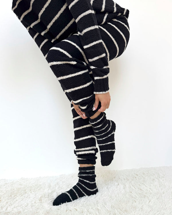 Splendid Black Oat Stripe Bia Fuzzy Yarn Socks