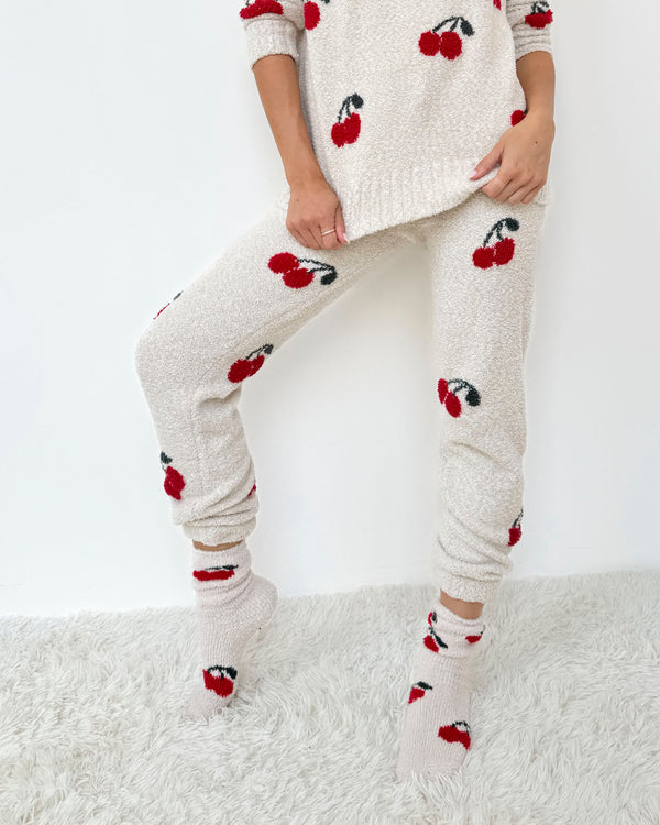 Splendid Cherries Bia Fuzzy Yarn Socks