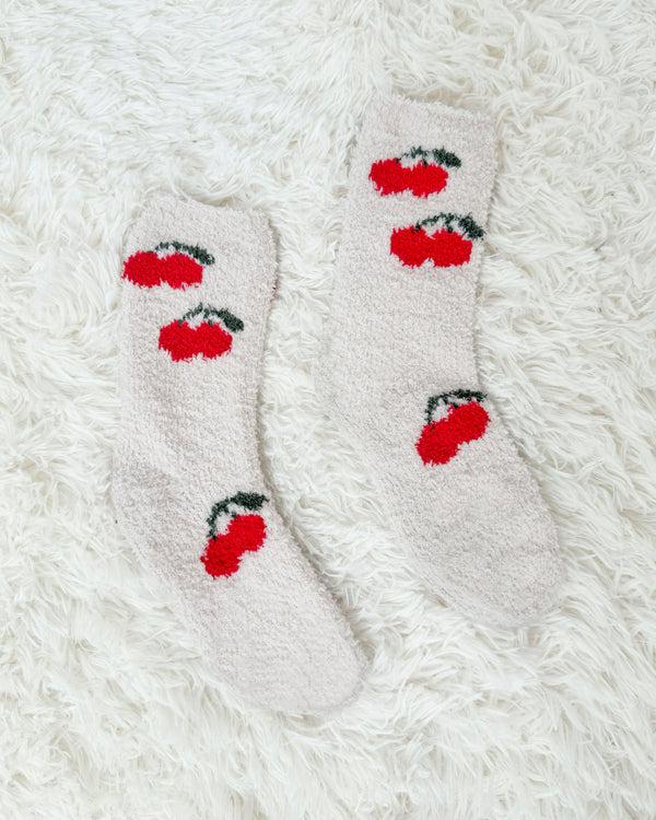 splendid Cherries Bia Fuzzy Yarn Socks