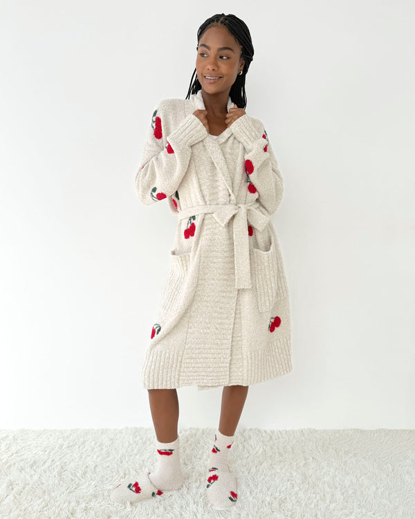 Splendid Cherries Cozy Fuzzy Slipper Slide