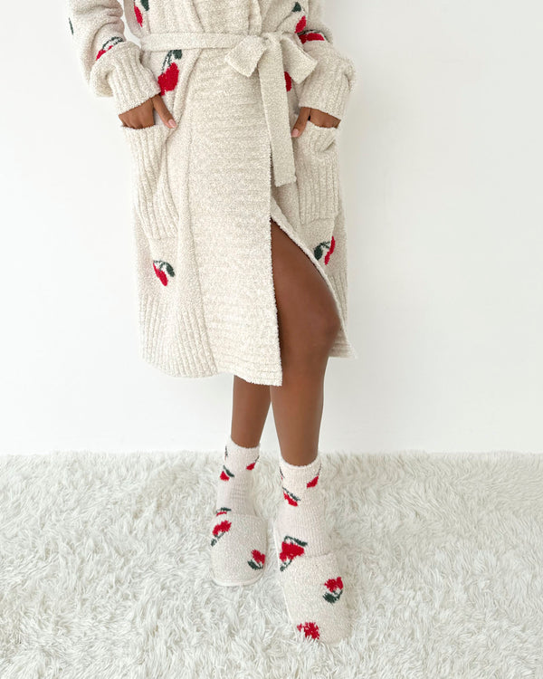 Splendid Cherries Cozy Fuzzy Slipper Slide