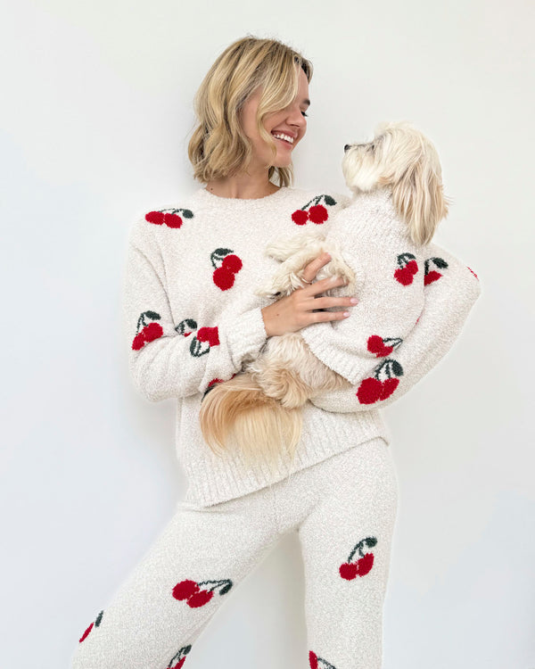 Splendid Cherries Fuzzy Pet Sweater