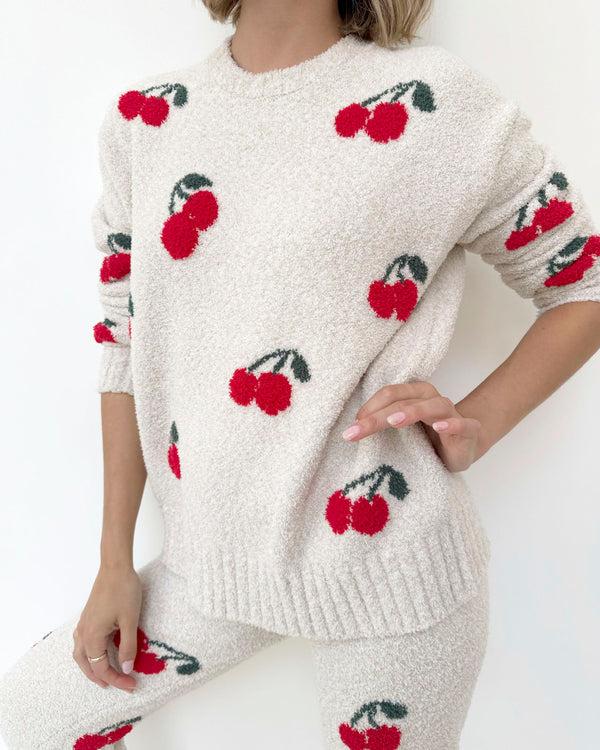 Splendid Cherries Fuzzy Sweater PJ Set