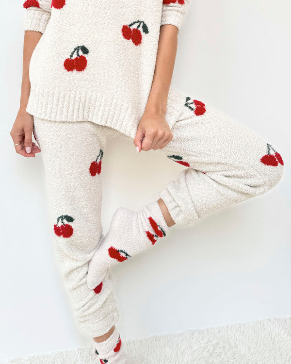 Splendid Cherries Fuzzy Sweater PJ Set