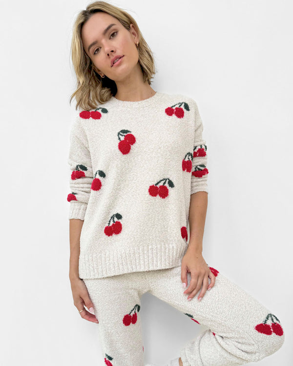splendid Cherries Fuzzy Sweater PJ Set