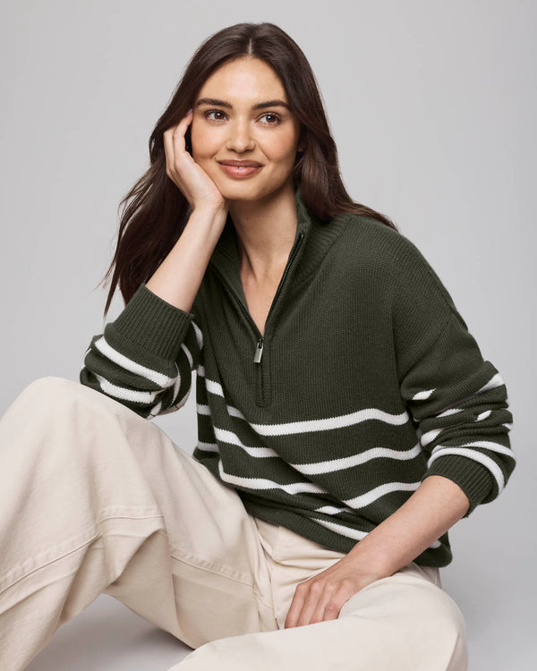 splendid Georgie Stripe Quarter Zip Sweater