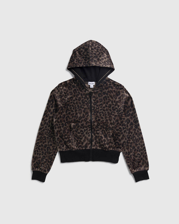 splendid Girls Cheetah Velour Zip Up Sweater