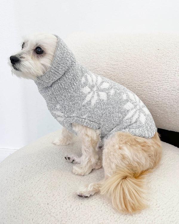 Splendid Grey Snowflake Fuzzy Pet Sweater