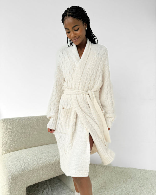 splendid Ivory Cozy Fuzzy PJ Cable Robe