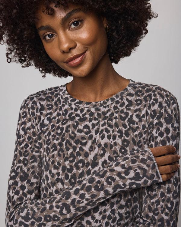Splendid Leopard Bamboo Blend Long Sleeve Tee