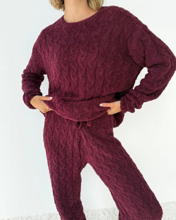 Splendid Merlot Fuzzy Cable Knit Sweater PJ Set
