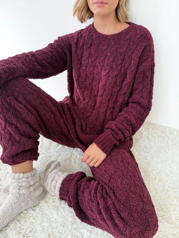 splendid Merlot Fuzzy Cable Knit Sweater PJ Set