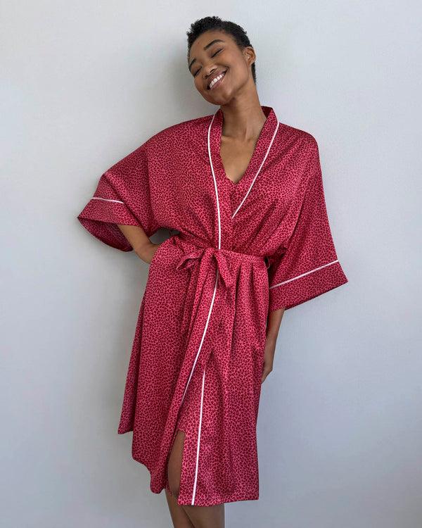 Splendid Mini Heart Toss Satin Silk Robe