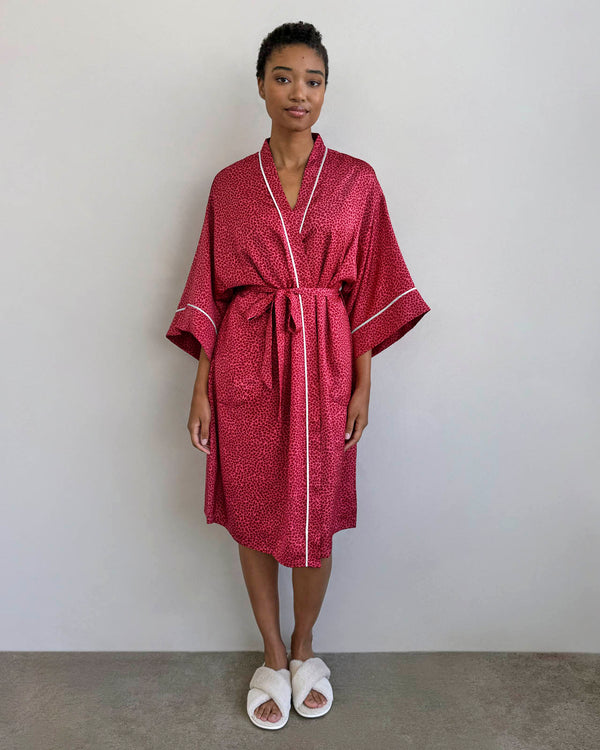 splendid Mini Heart Toss Satin Silk Robe