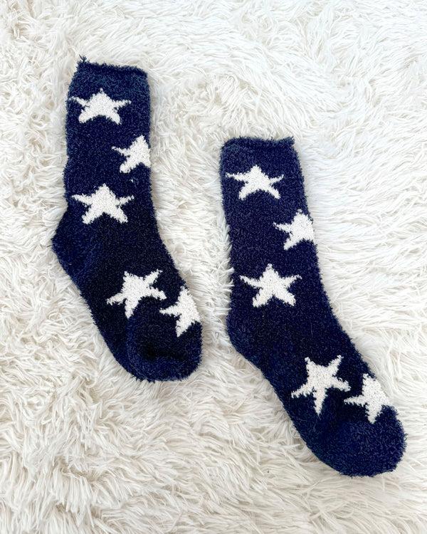 splendid Navy Oat Bia Fuzzy Yarn Socks
