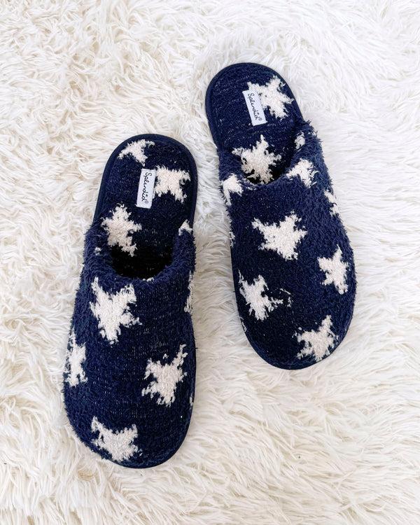 Splendid Navy Oat Stars Cozy Fuzzy Slipper Slide