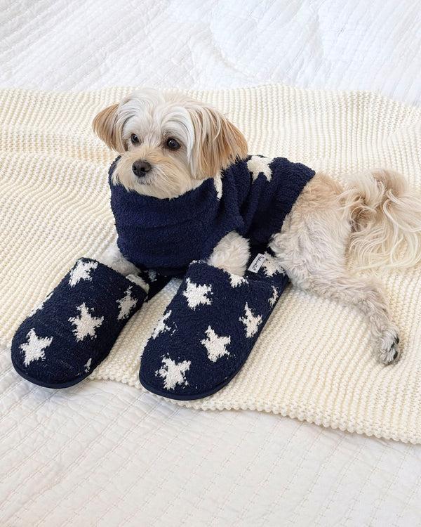 splendid Navy Oat Stars Cozy Fuzzy Slipper Slide
